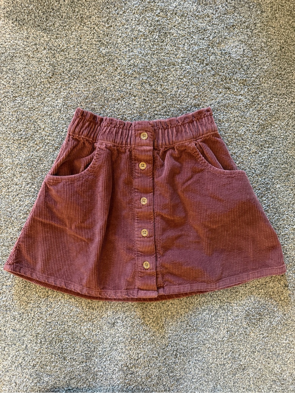 Girl’s Button-Front Corduroy Skirt in Dusty Rose